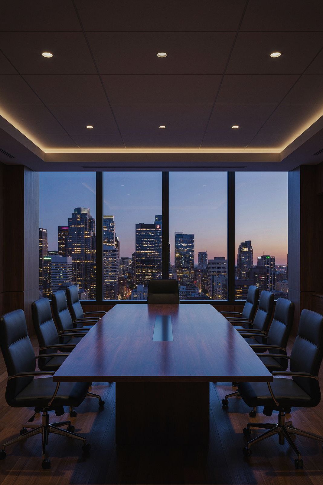 Sala de reunião com vista para a cidade